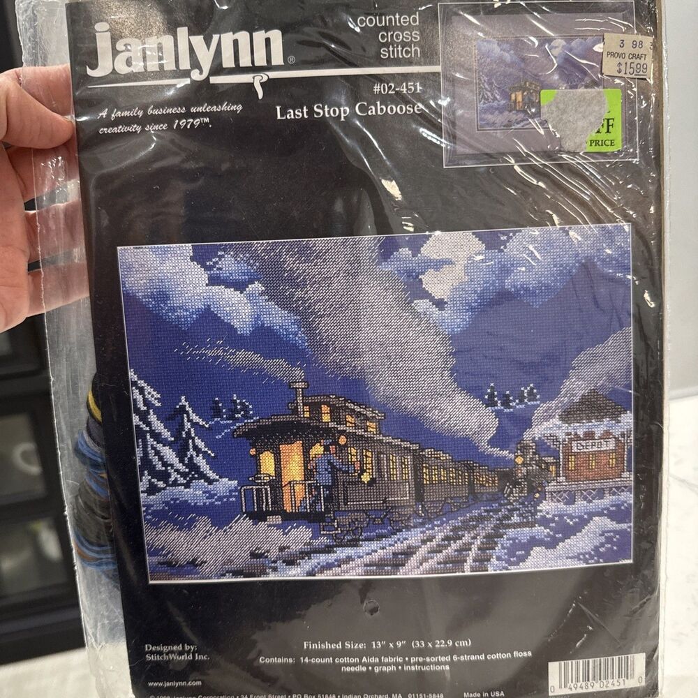 Vintage Janlynn LAST STOP CABOOSE train counted cross stitch kit 02-451 NEW
